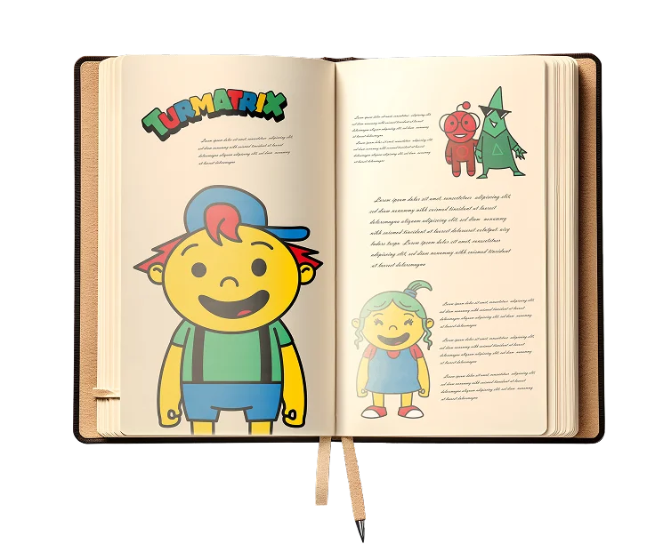 Livro ilustrado da Turmatrix aberto